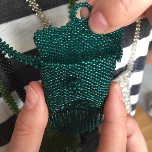 Costume Baldor Beaded Pouch Necklace Fringe Pocket Boho Midi - Picture 3 of 6